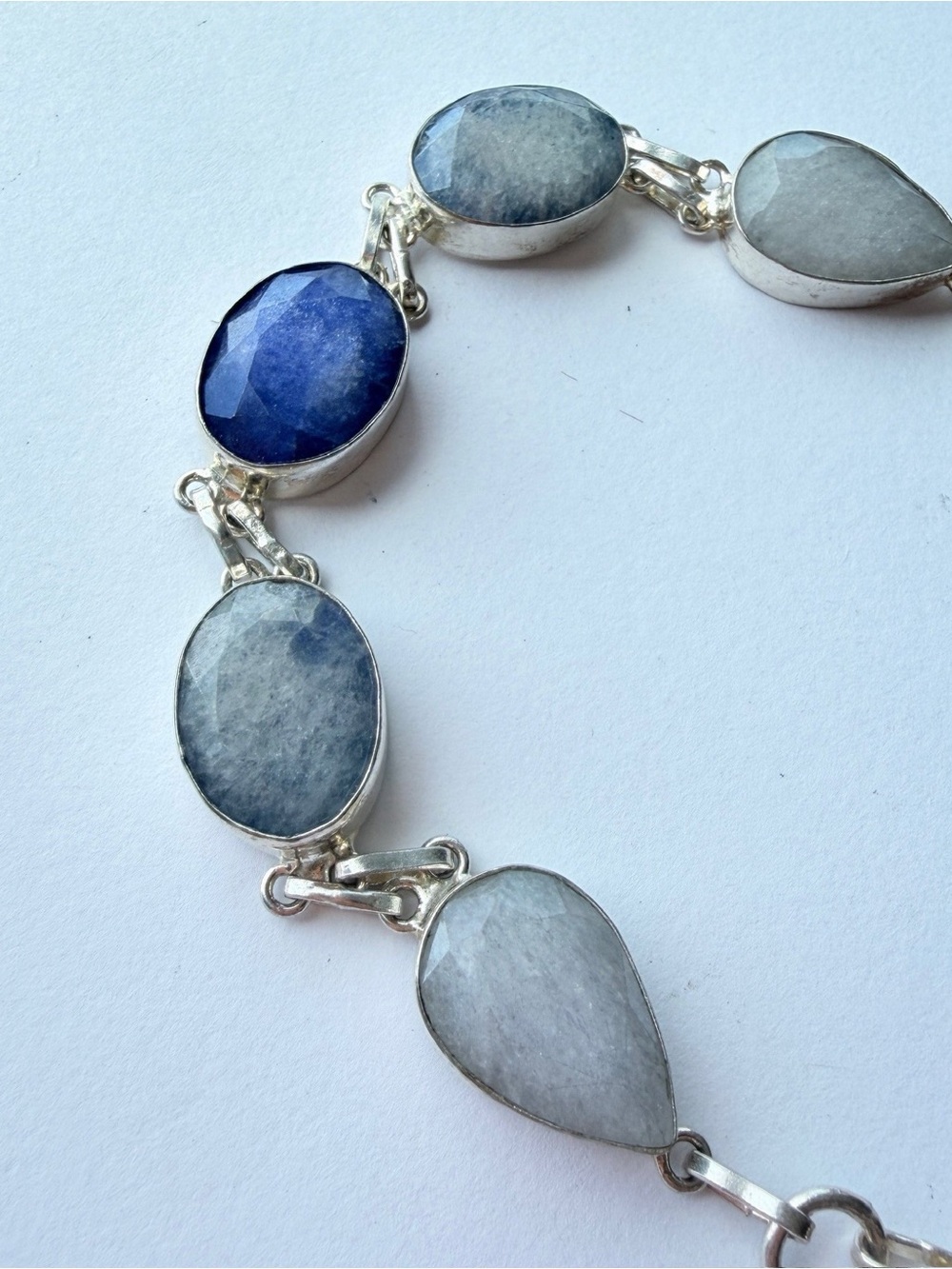 Handmade Sterling Silver Blue Quartz Faceted Stone Bracelet